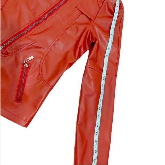Bright Pearl Red Faux Leather Moto Jacket, Size Small 4/6* Please See Below - Picture 12 of 14